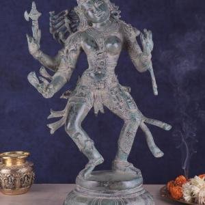 Ardhanarishvara Brass Statue | 24" x 12" x 8" | 16 kg | Dual Tone Stone Antique Finish | Divine Shiva-Shakti Form | Sacred Hindu Art | Jaipurio